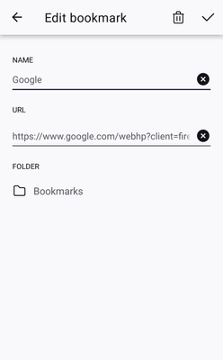 Clicking "Bookmarks" opens the aforementioned folder list